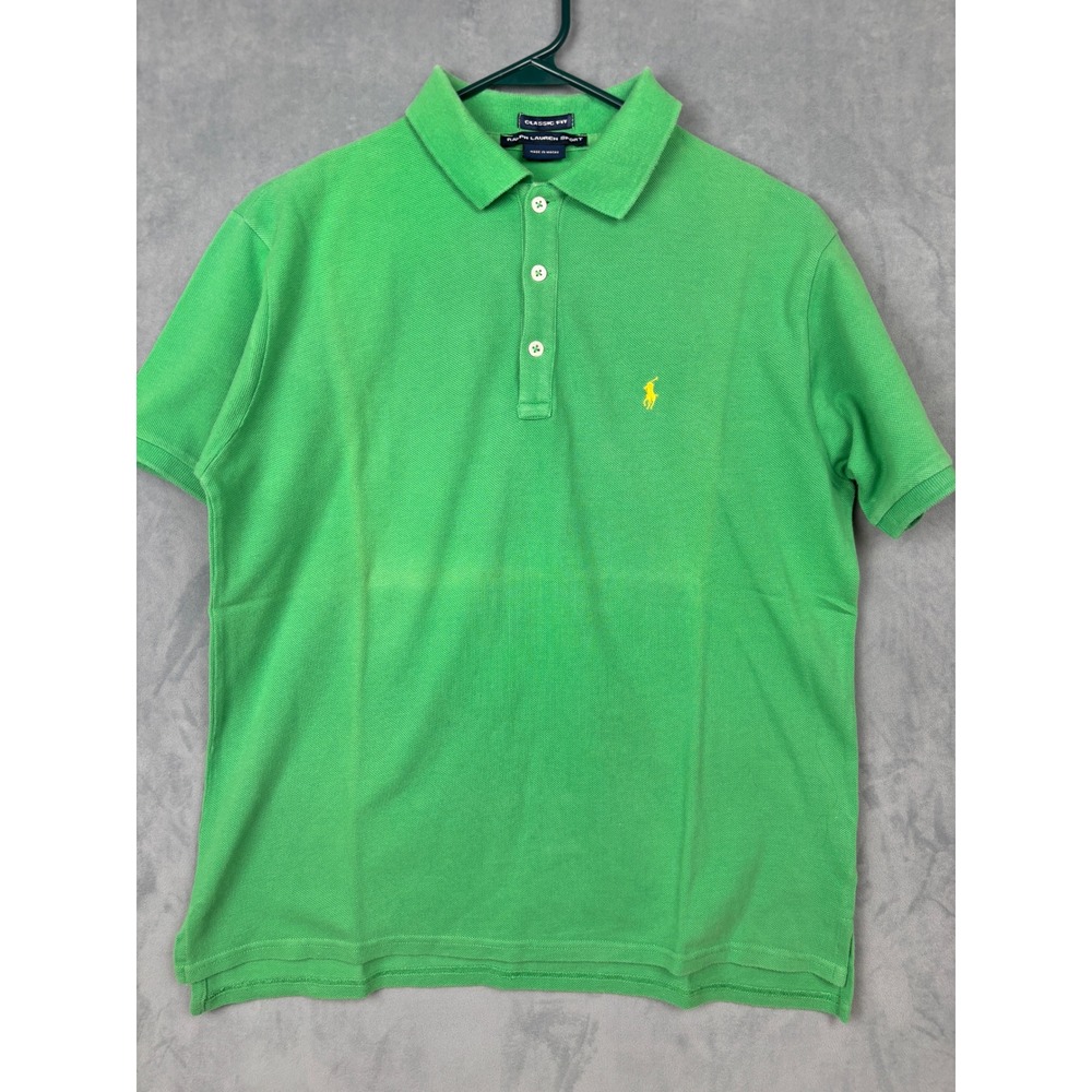 Ralph Lauren Sport Green Polo Shirt Classic Fit Yellow Pony Cotton Boys Medium